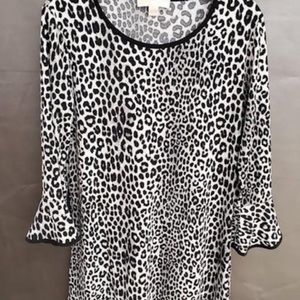 Michael Kors Women's White Black Animal Print A Line Dress Size L